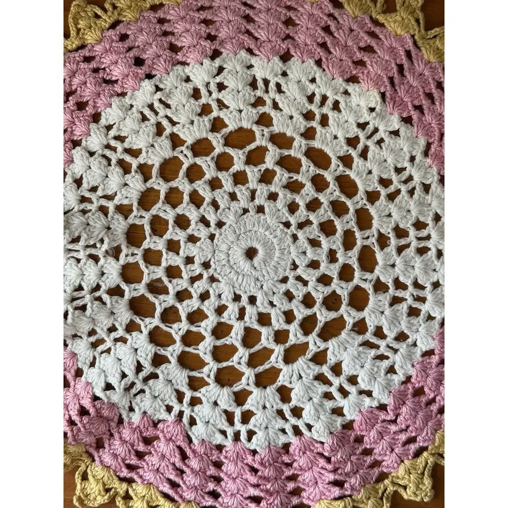 Vintage Crochet Doily Set Pink Yellow White Granny Square Mandala Table Mats